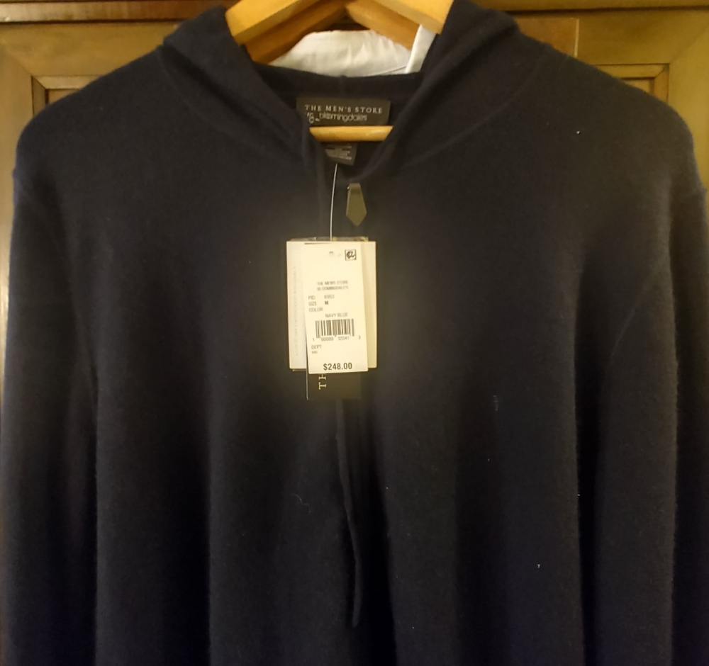 Mens zipper cashmere sweater hoodie. Navy blue. Size medium